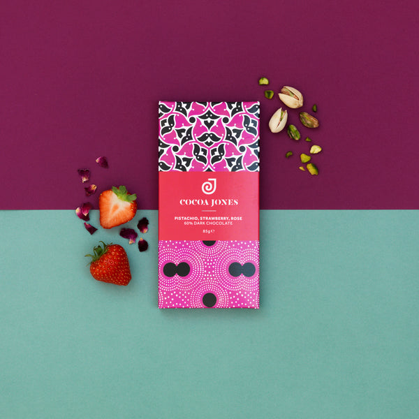 Pistachio, Strawberry, Rose Cocoa Jones Chocolate